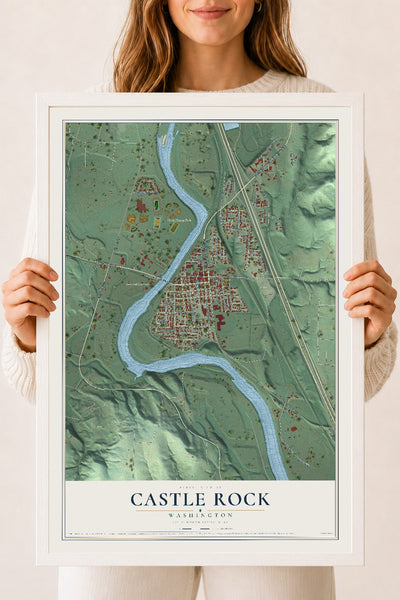 Map of Castle Rock, Washington, 18 x 24 inch print in a white wood frame