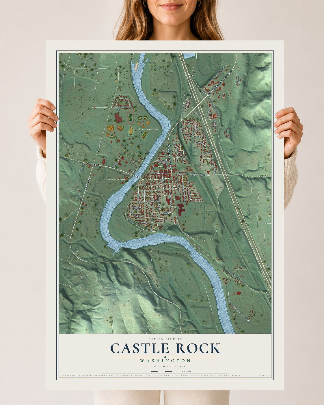 Map of Castle Rock, Washington, 24 x 36 inch unframed archival matte print