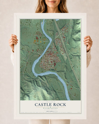 Map of Castle Rock, Washington, 24 x 36 inch print in a white wood frame