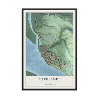 Map of Cathlamet, Washington, 12 x 18 inch print in a black wood frame