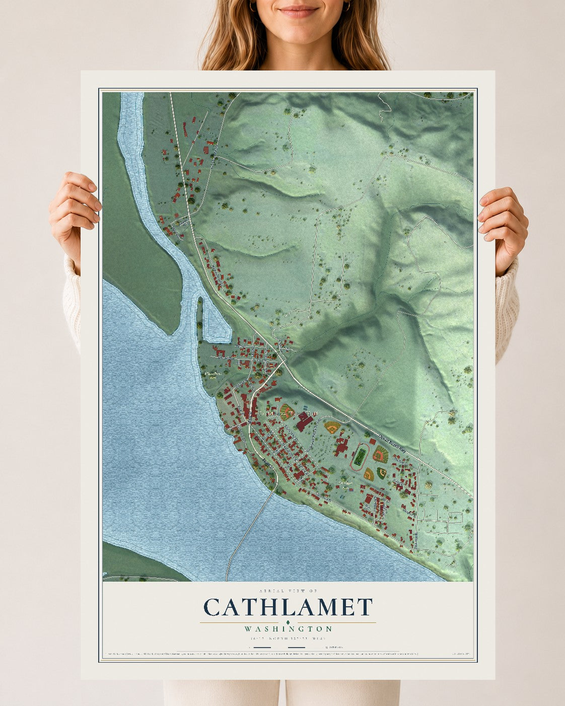 Map of Cathlamet, Washington, 24 x 36 inch unframed archival matte print