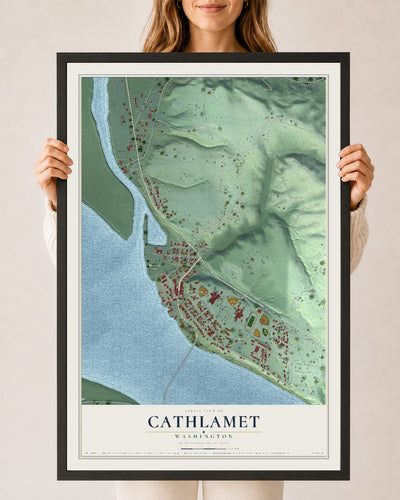 Map of Cathlamet, Washington, 24 x 36 inch print in a black wood frame