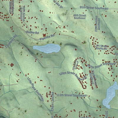 Close-up of the map of Chain Lake, Washington print showing street and building detail