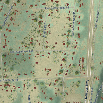 Close-up of the map of Chattaroy, Washington print showing street and building detail