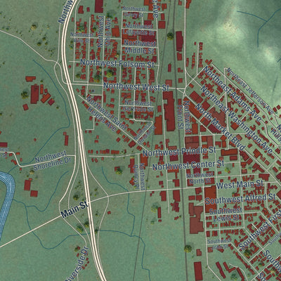 Second close-up of the map of Chehalis, Washington print showing more streets and buildings