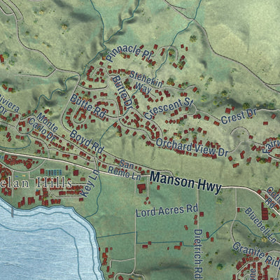 Second close-up of the map of Chelan, Washington print showing more streets and buildings