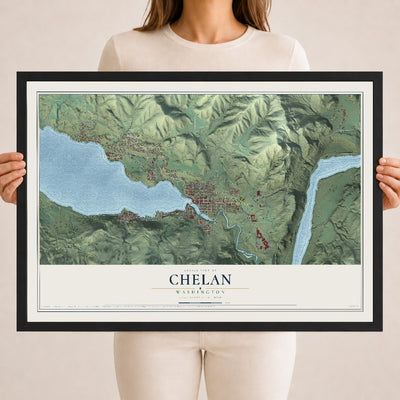Map of Chelan, Washington, 18 x 24 inch print in a black wood frame