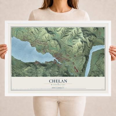 Map of Chelan, Washington, 18 x 24 inch print in a white wood frame