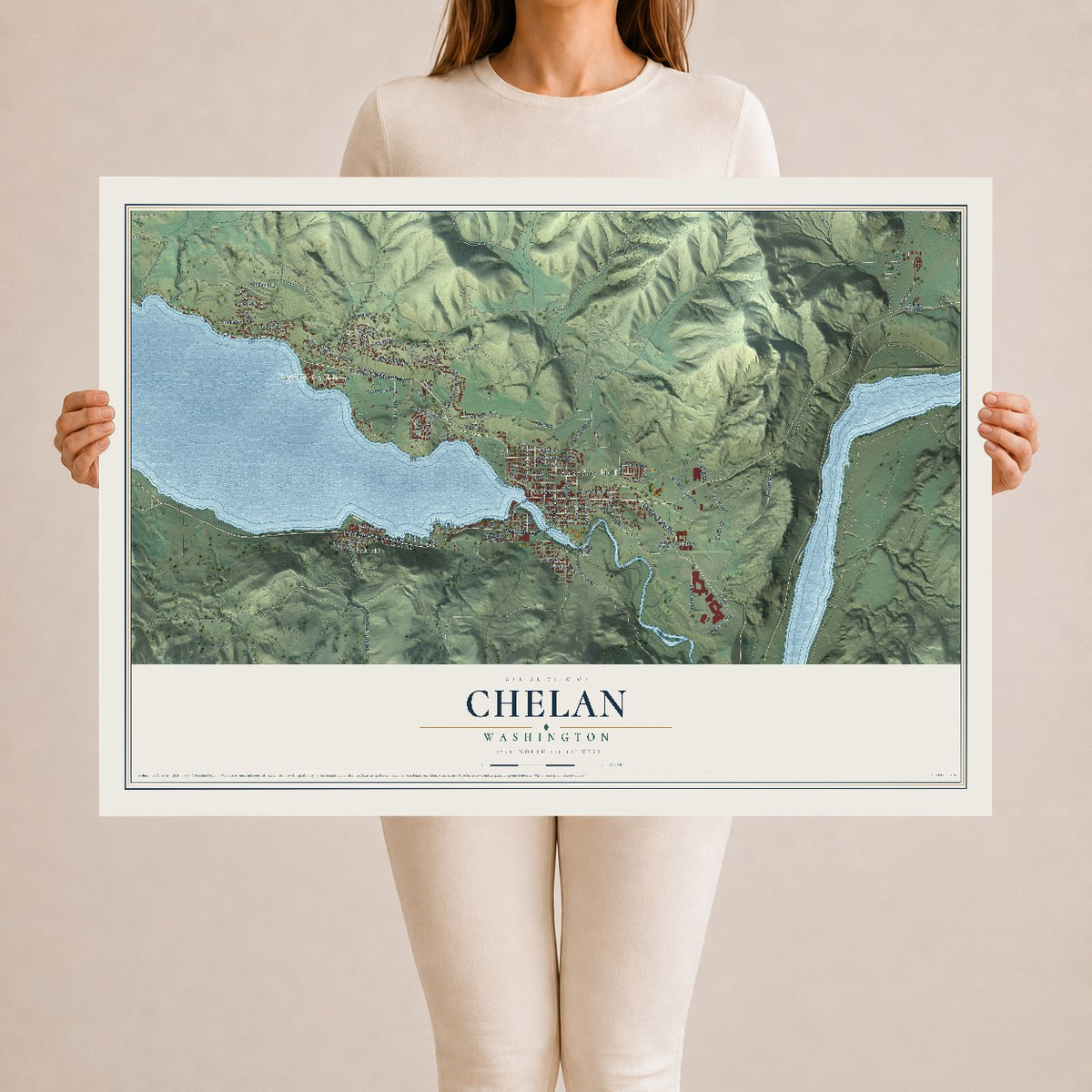 Map of Chelan, Washington, 24 x 36 inch unframed archival matte print