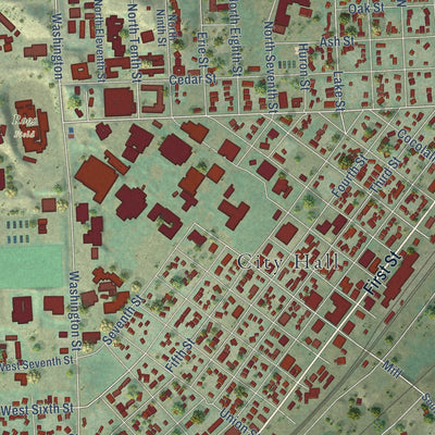 Close-up of the map of Cheney, Washington print showing street and building detail