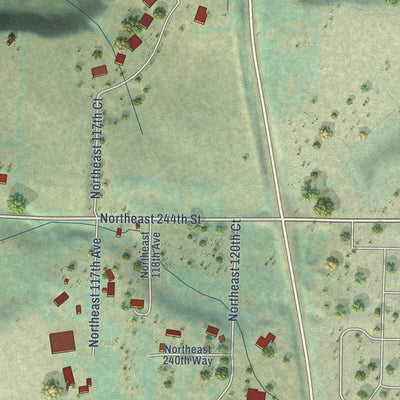 Close-up of the map of Cherry Grove, Washington print showing street and building detail