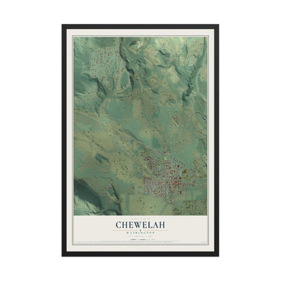 Map of Chewelah, Washington, 12 x 18 inch print in a black wood frame