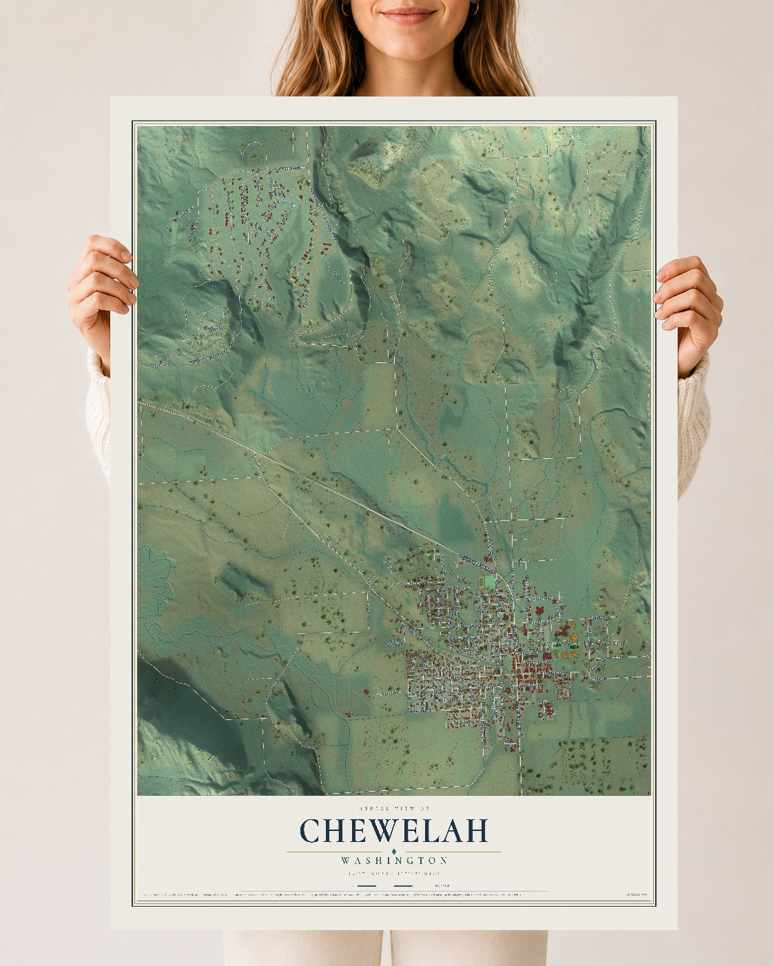 Map of Chewelah, Washington, 24 x 36 inch unframed archival matte print