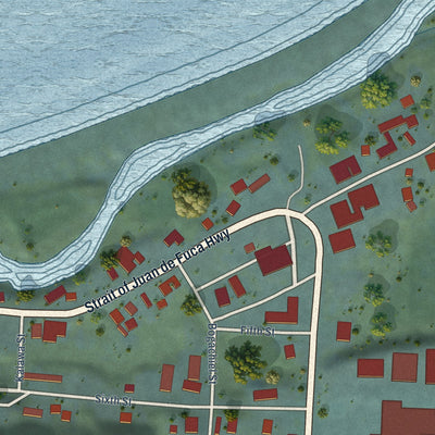 Close-up of the map of Clallam Bay, Washington print showing street and building detail