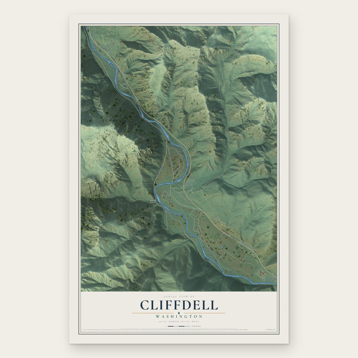 Cliffdell, Washington map print, the full design