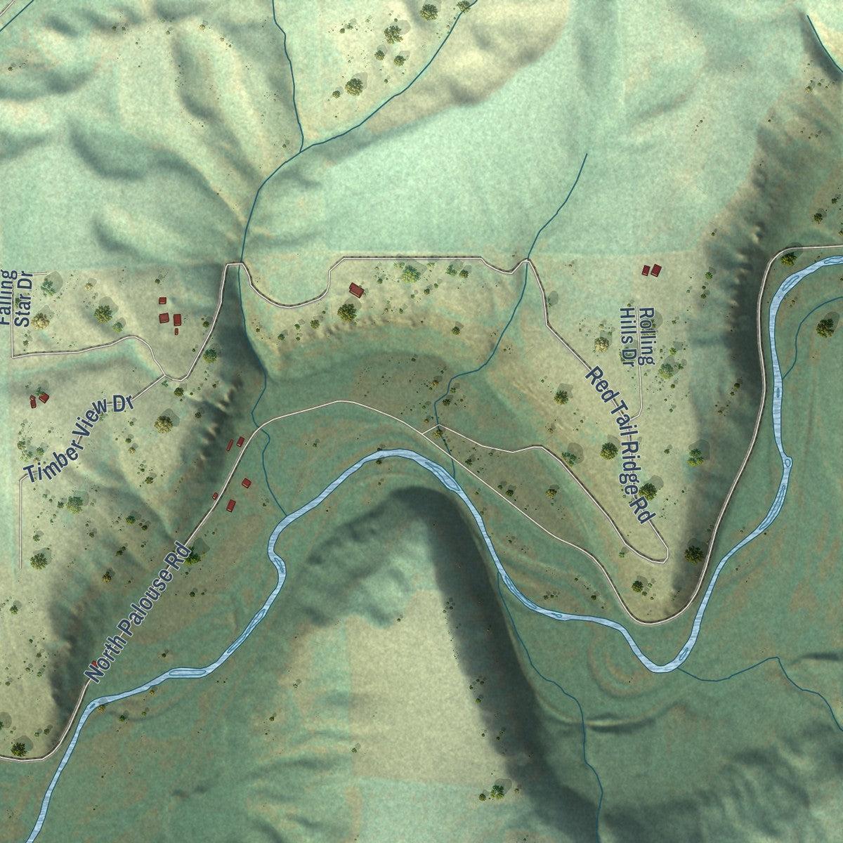Second close-up of the map of Colfax, Washington print showing more streets and buildings