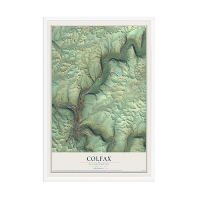 Map of Colfax, Washington, 12 x 18 inch print in a white wood frame