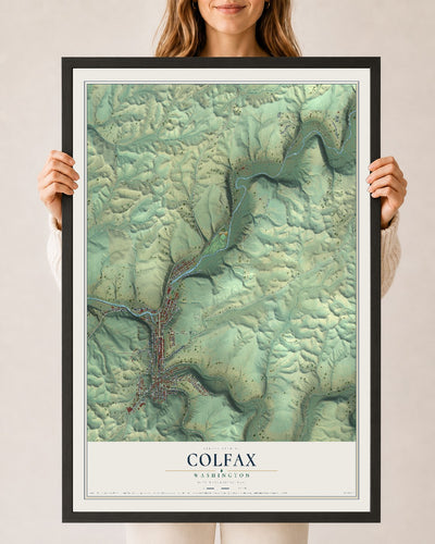 Map of Colfax, Washington, 24 x 36 inch print in a black wood frame