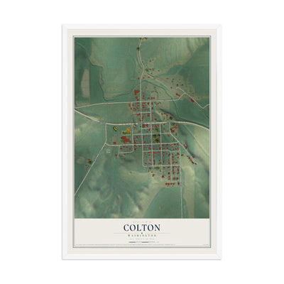 Map of Colton, Washington, 12 x 18 inch print in a white wood frame