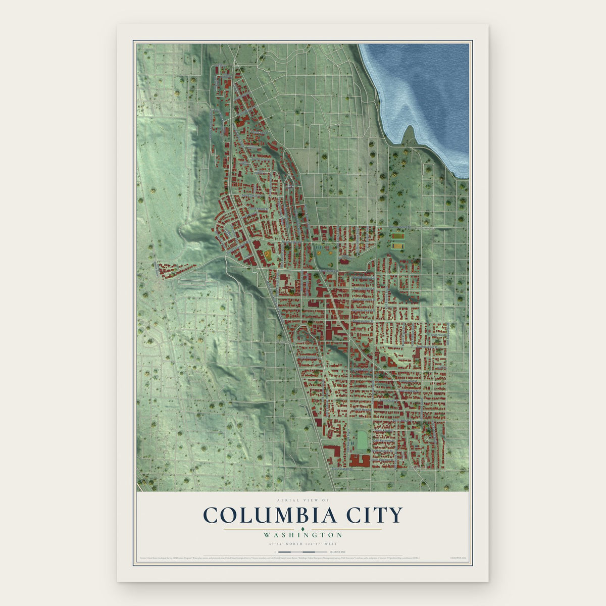 Columbia City, Washington map print, the full design