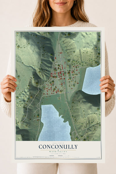 Map of Conconully, Washington, 18 x 24 inch unframed archival matte print