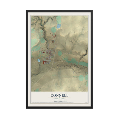 Map of Connell, Washington, 12 x 18 inch print in a black wood frame
