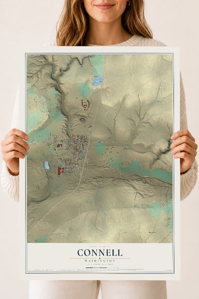 Map of Connell, Washington, 18 x 24 inch unframed archival matte print