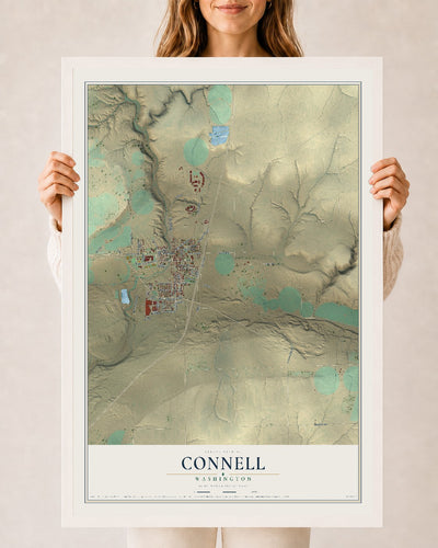 Map of Connell, Washington, 24 x 36 inch print in a white wood frame