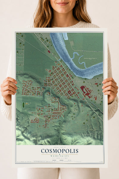 Map of Cosmopolis, Washington, 18 x 24 inch unframed archival matte print
