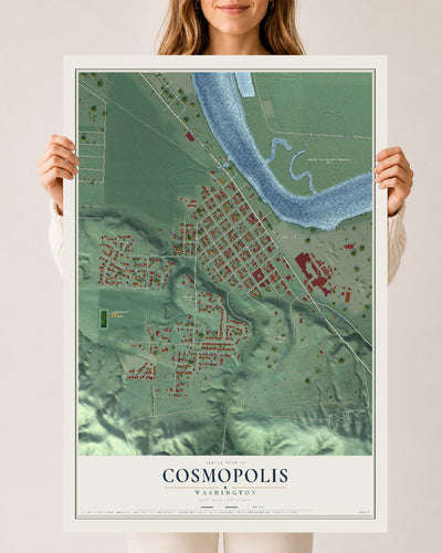 Map of Cosmopolis, Washington, 24 x 36 inch unframed archival matte print