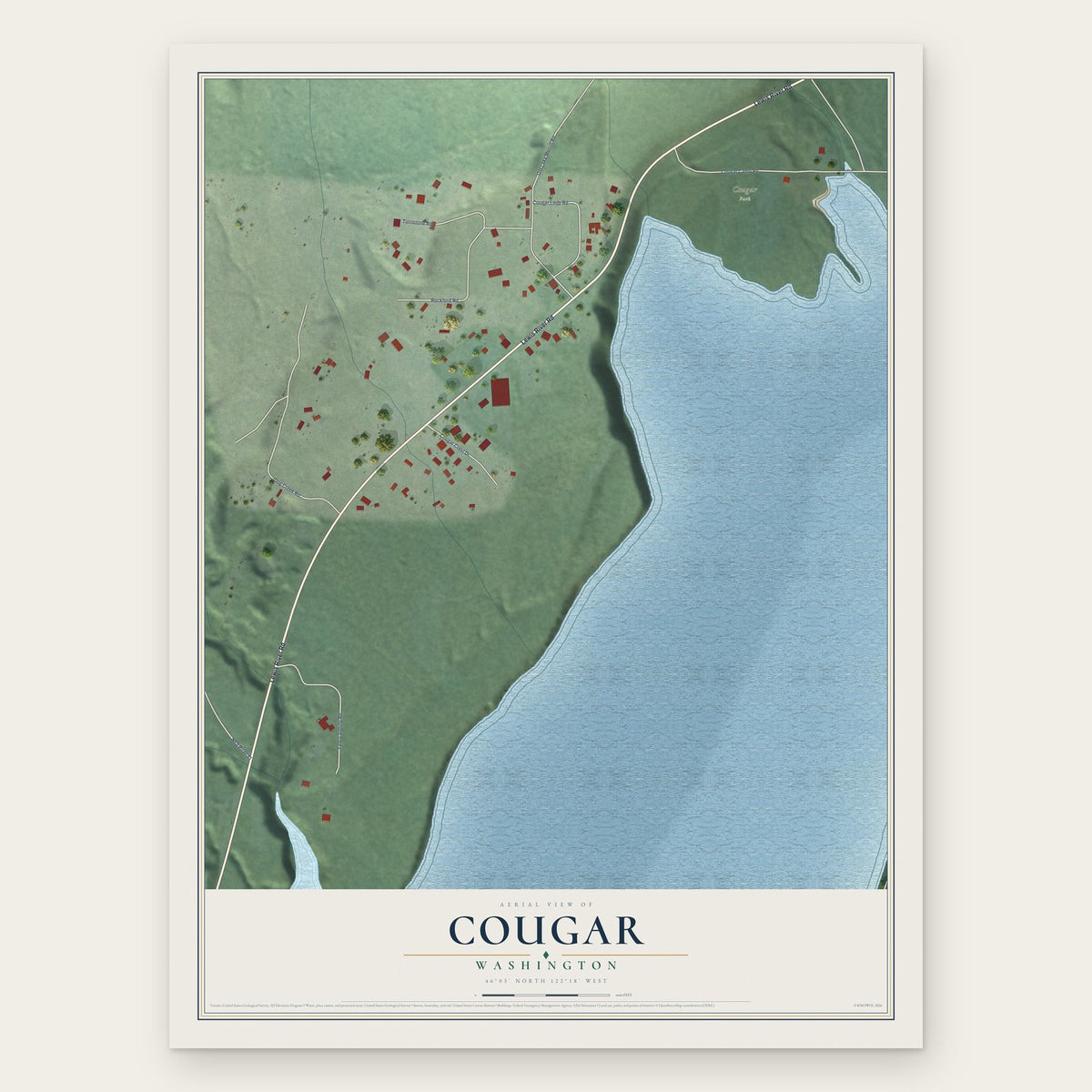 Cougar, Washington map print, the full design