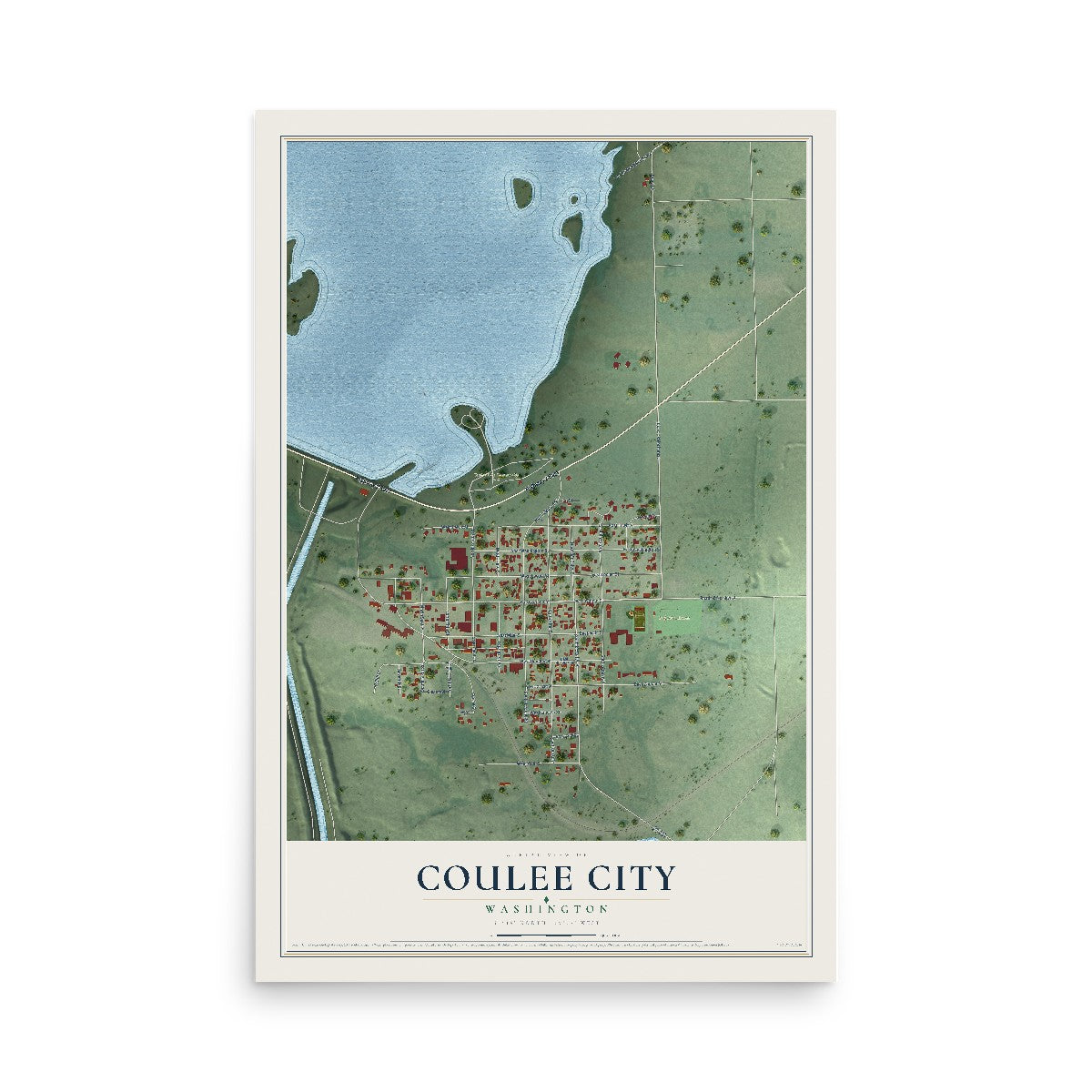 Map of Coulee City, Washington, 12 x 18 inch unframed archival matte print