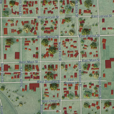 Close-up of the map of Coulee City, Washington print showing street and building detail