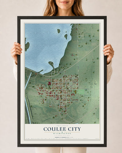 Map of Coulee City, Washington, 24 x 36 inch print in a black wood frame