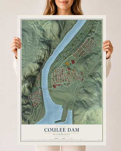 Map of Coulee Dam, Washington, 24 x 36 inch unframed archival matte print
