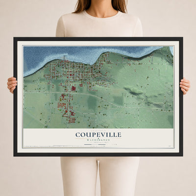 Map of Coupeville, Washington, 24 x 36 inch print in a black wood frame
