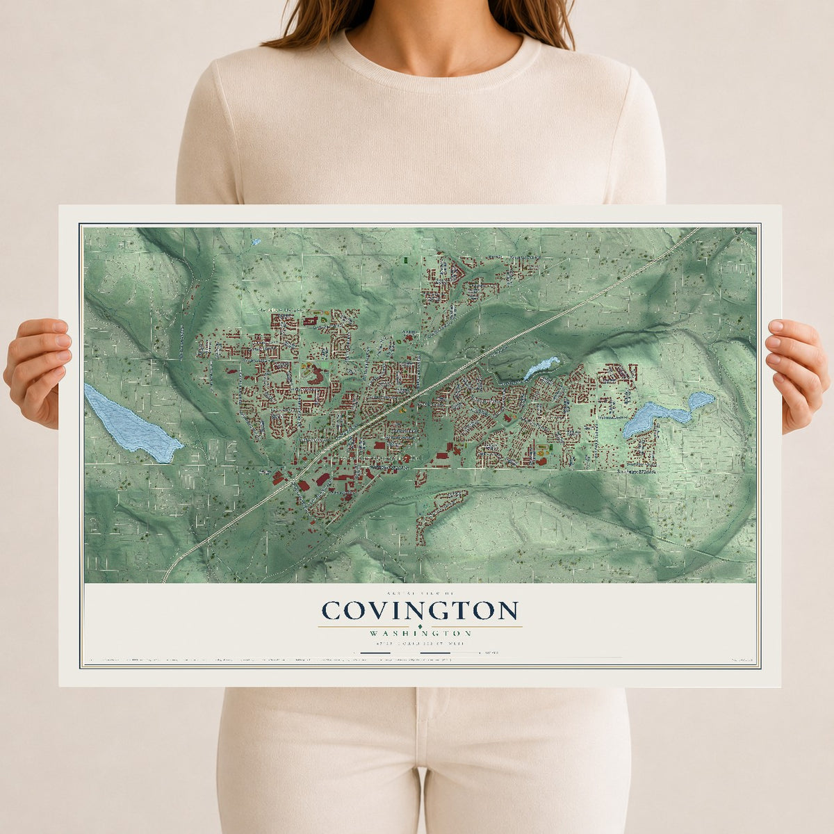 Map of Covington, Washington, 12 x 18 inch unframed archival matte print