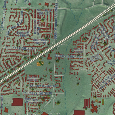 Second close-up of the map of Covington, Washington print showing more streets and buildings