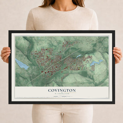 Map of Covington, Washington, 12 x 18 inch print in a black wood frame