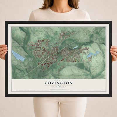 Map of Covington, Washington, 18 x 24 inch print in a black wood frame