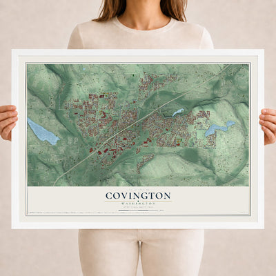 Map of Covington, Washington, 18 x 24 inch print in a white wood frame