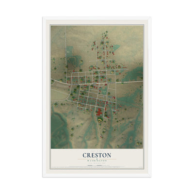 Map of Creston, Washington, 12 x 18 inch print in a white wood frame
