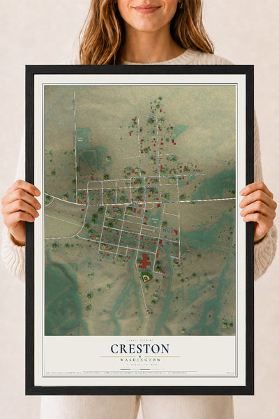 Map of Creston, Washington, 18 x 24 inch print in a black wood frame