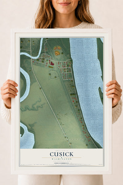 Map of Cusick, Washington, 18 x 24 inch print in a white wood frame
