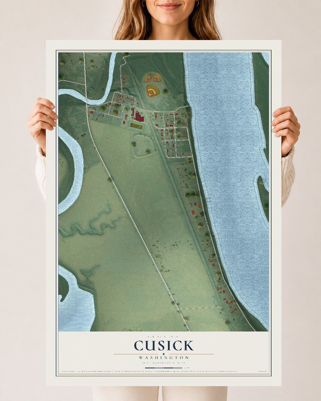 Map of Cusick, Washington, 24 x 36 inch unframed archival matte print