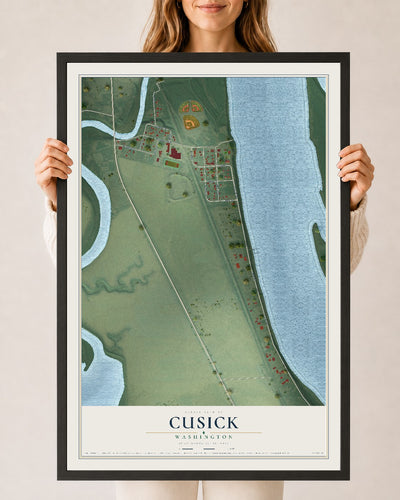 Map of Cusick, Washington, 24 x 36 inch print in a black wood frame