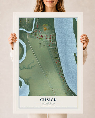 Map of Cusick, Washington, 24 x 36 inch print in a white wood frame