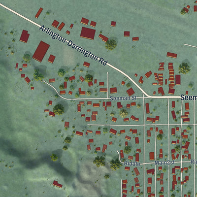 Second close-up of the map of Darrington, Washington print showing more streets and buildings