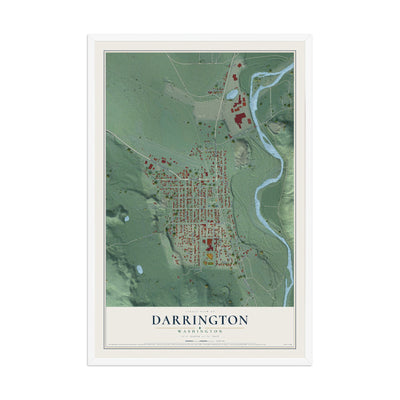 Map of Darrington, Washington, 12 x 18 inch print in a white wood frame