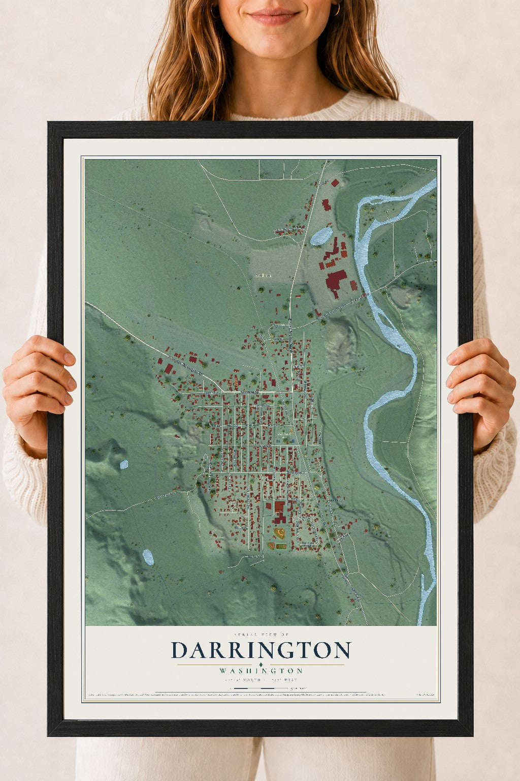 Map of Darrington, Washington, 18 x 24 inch print in a black wood frame